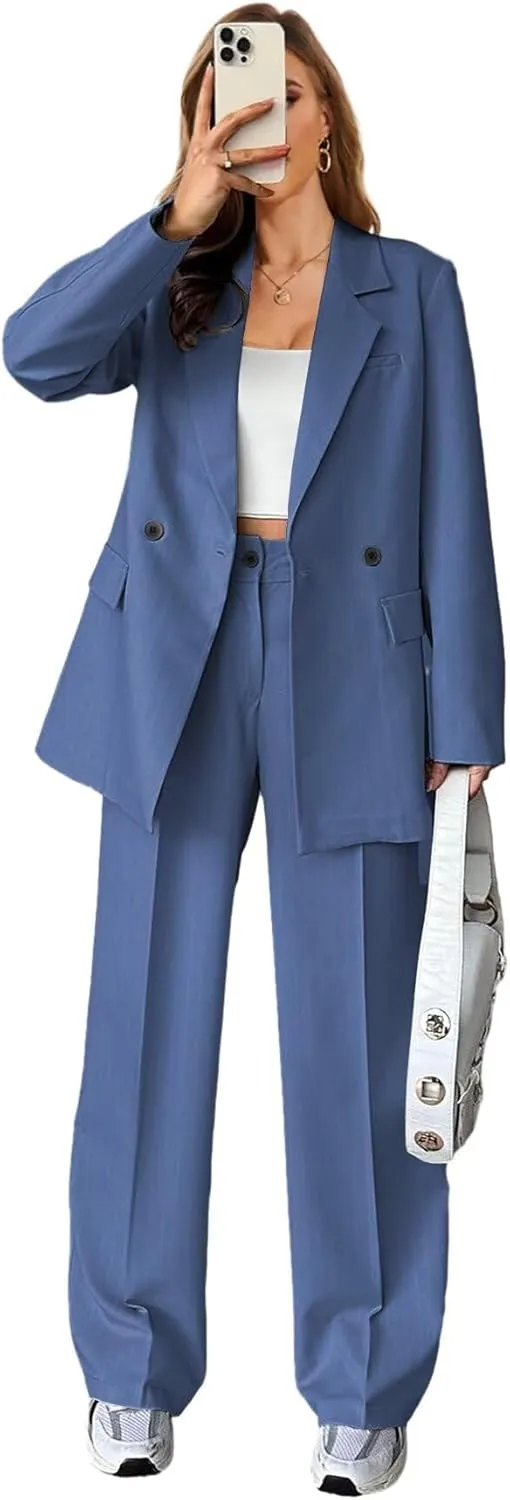 Stripe Pant Suits for Women Dressy Wedding 2 Piece Blazer Pants Casual Double Breasted Tuxedo for Work Professional
