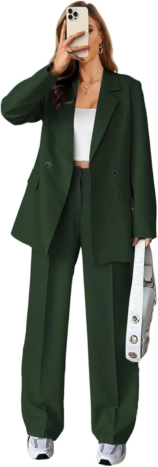 Stripe Pant Suits for Women Dressy Wedding 2 Piece Blazer Pants Casual Double Breasted Tuxedo for Work Professional