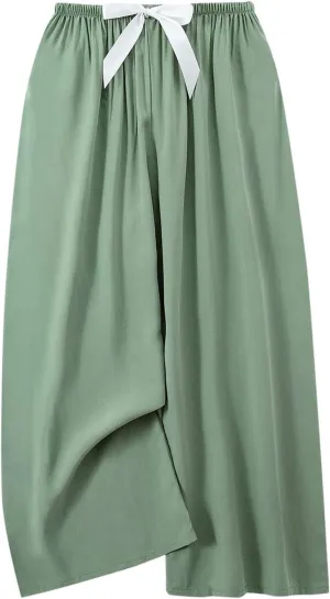 Summer Boho Flower Print Tshirts Womens Linen Pants Casual Relax Fit Vacation Pants High Waist Palazzo Trousers 2024