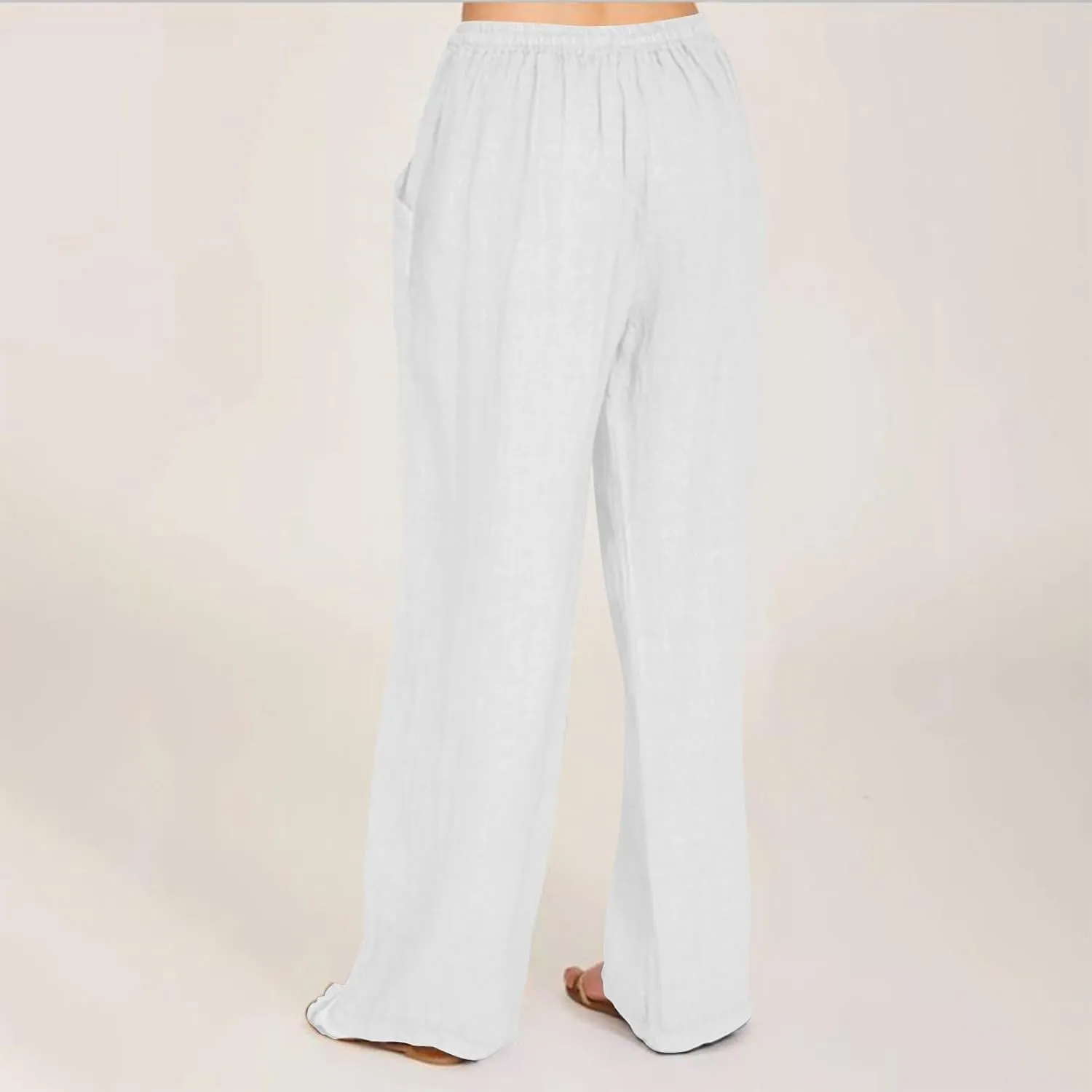 Summer Linen Pants for Women Trendy 2025 High Waisted Drawstring Lounge Trousers Flowy Boho Beach Pant Vacation Outfits