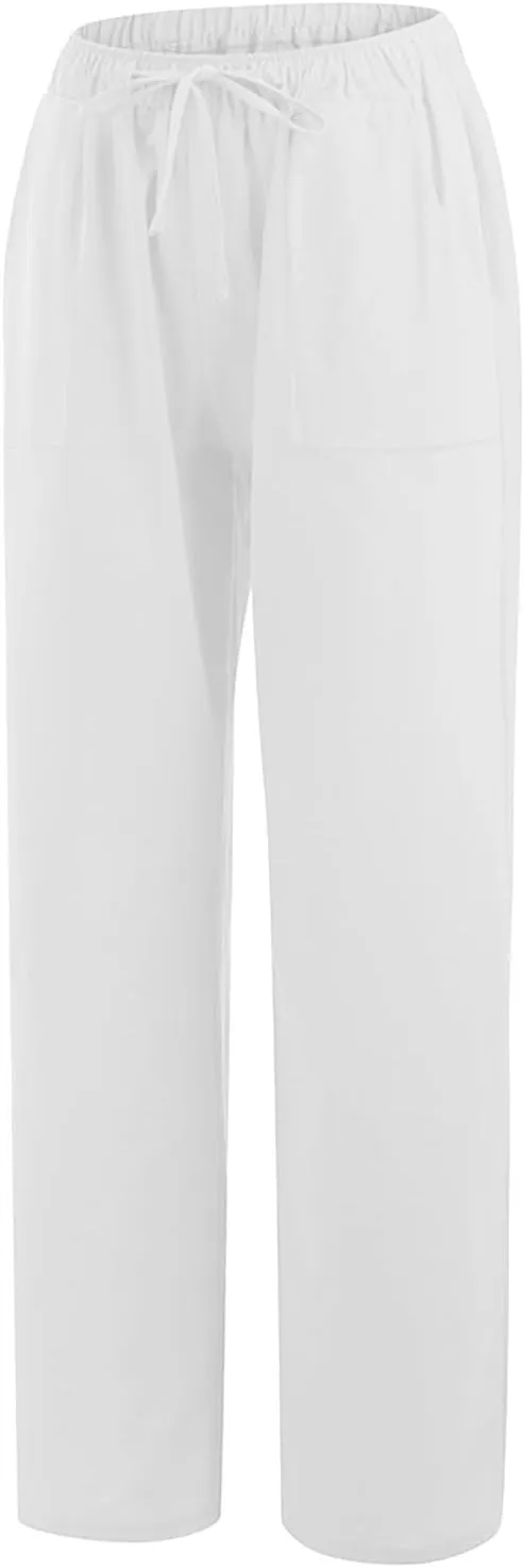 Summer Linen Pants for Women Trendy 2025 High Waisted Drawstring Lounge Trousers Flowy Boho Beach Pant Vacation Outfits