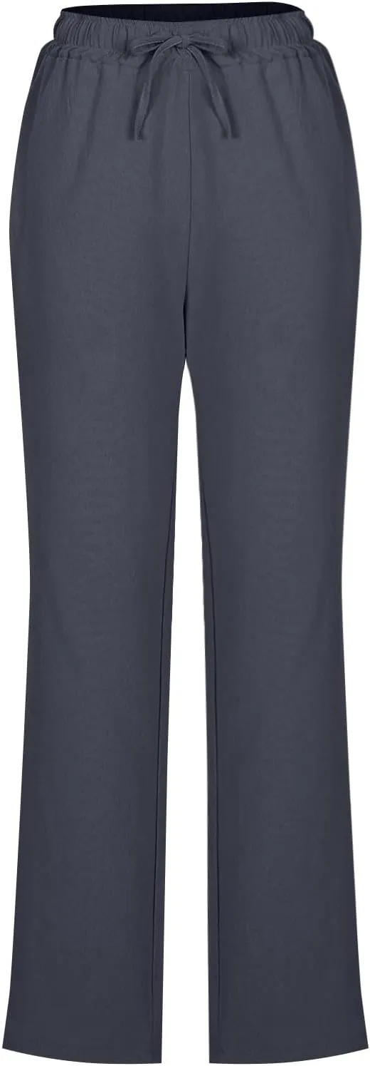 Summer Pants for Women 2025 Casual Drawstring High Waisted Linen Pants Beach Wide Leg Trousers with Pockets