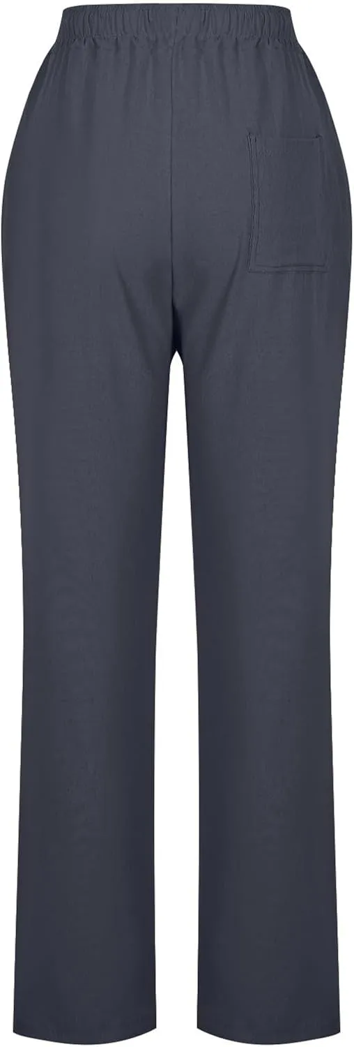 Summer Pants for Women 2025 Casual Drawstring High Waisted Linen Pants Beach Wide Leg Trousers with Pockets