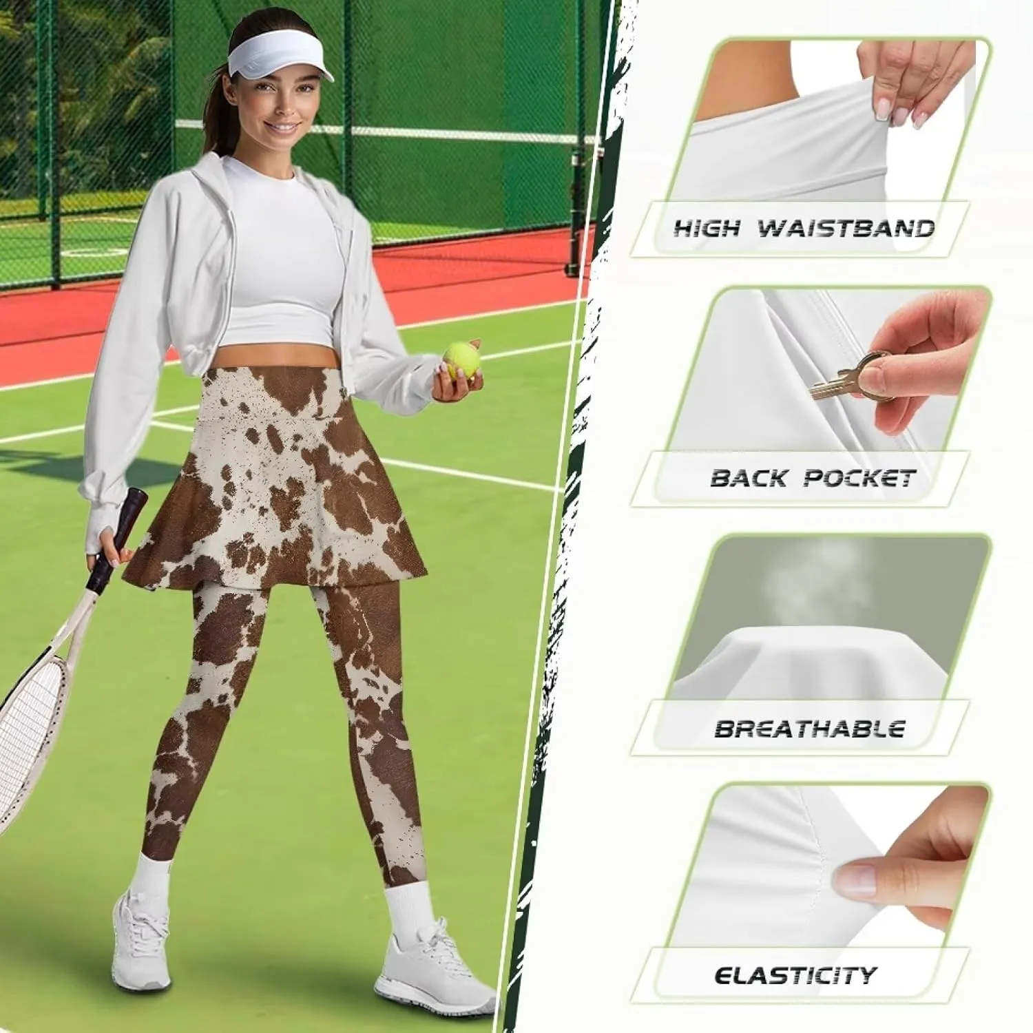 Suobstales Skirted Leggings with Pockets, High Waisted Tennis Yoga Pleated Skirt with Capris Leggings for Women Ladies