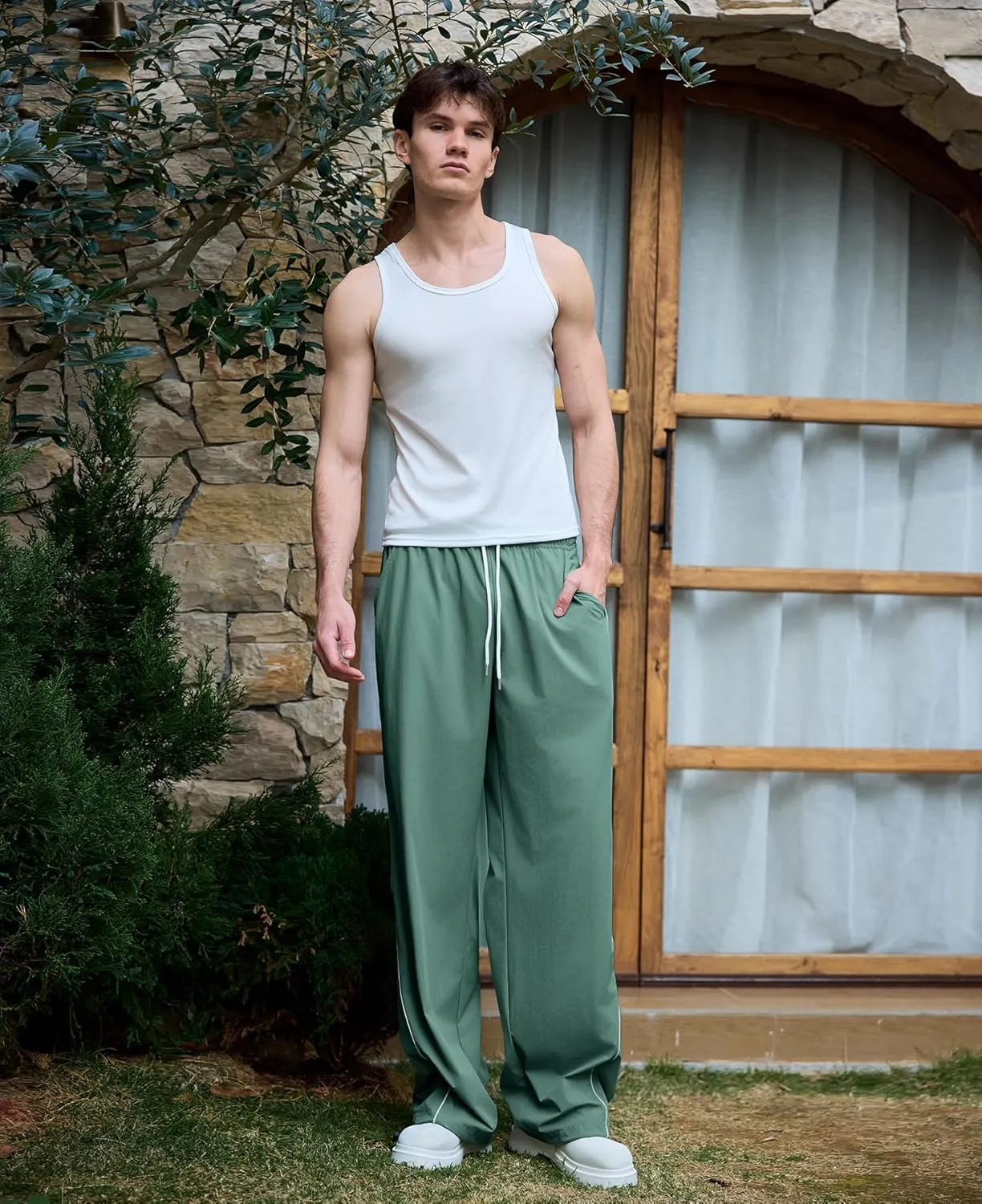 Susclude Mens Baggy Sweatpants Wide Leg Elastic Waist Track Pants Y2k Stretch Summer Casual Pants for 2025 Trendy Streetwear