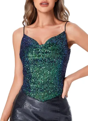 SweatyRocks Women's Sleeveless Sparkle Sequin Cami Crop Top Spaghetti Strap Party Tops