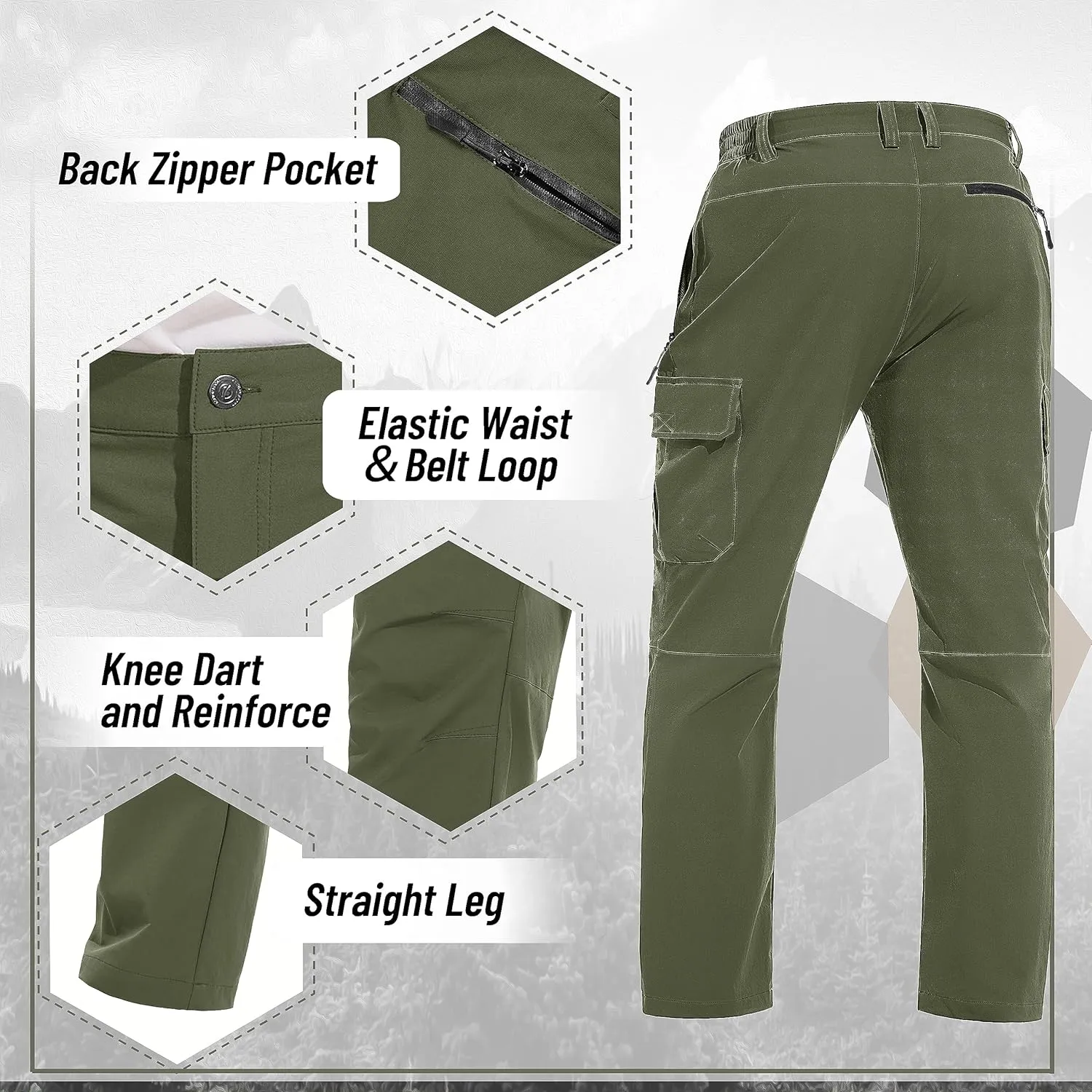 TACVASEN Men's Cargo Pants 5 Pockets Water Resistant Lightweight Quick Dry Ripstop Stretch Pants for Hiking Work Travel