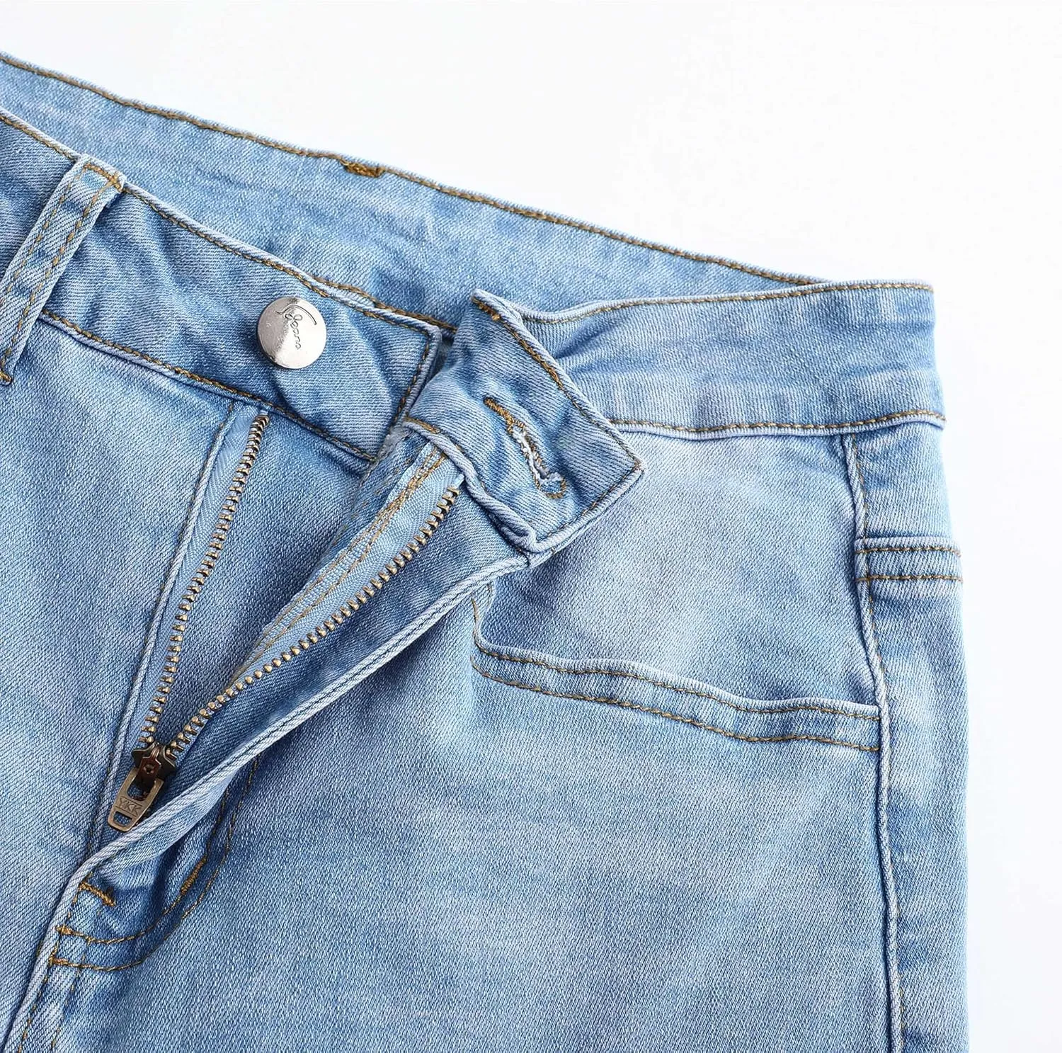 THUNDER STAR Womens High Waisted Wide Leg Jeans Stretchy Distressed Denim Pants