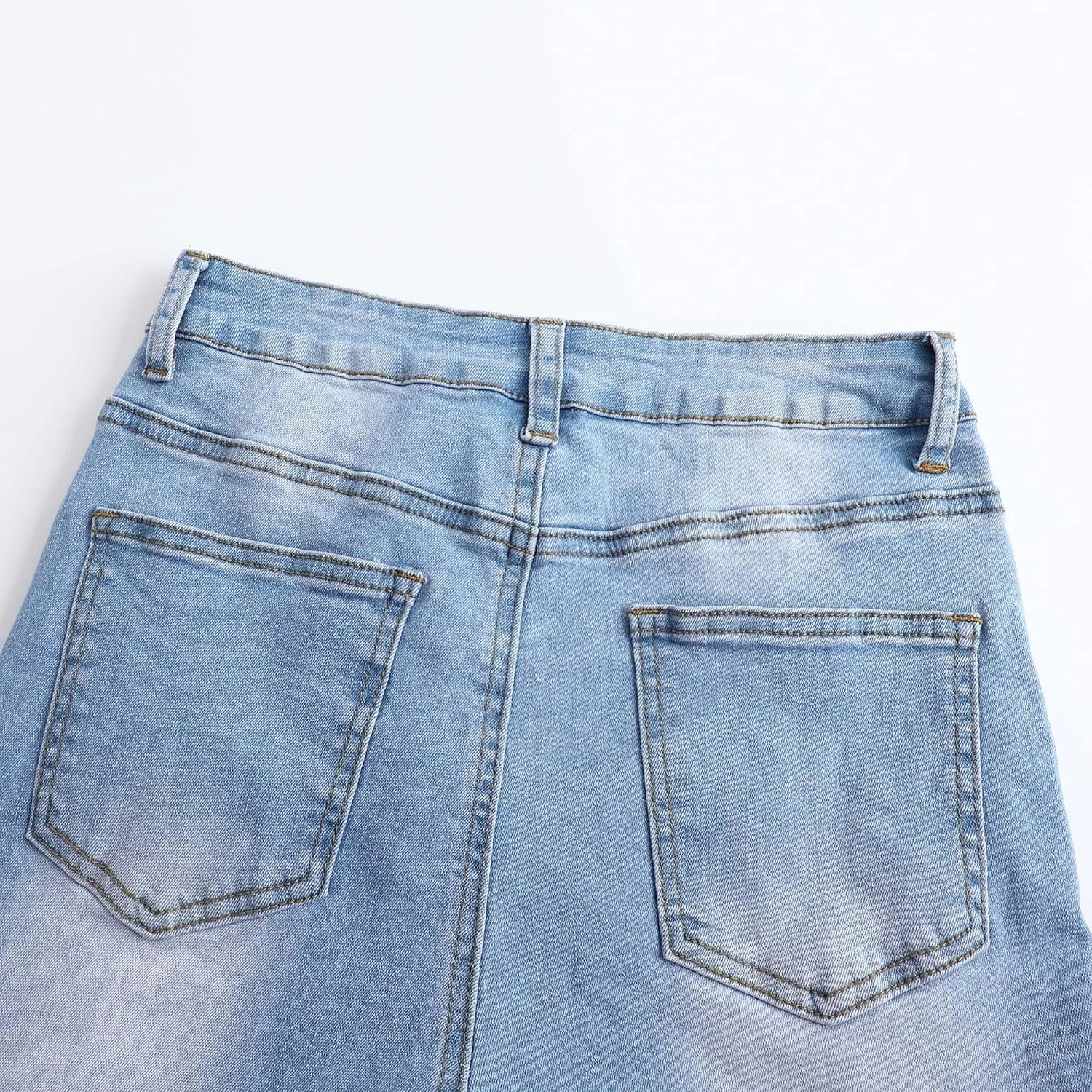 THUNDER STAR Womens High Waisted Wide Leg Jeans Stretchy Distressed Denim Pants