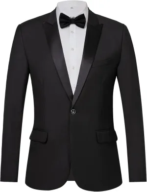 THWEI Mens Tuxedo Jacket One Button Blazer Dress Suit for Wedding Dinner Party