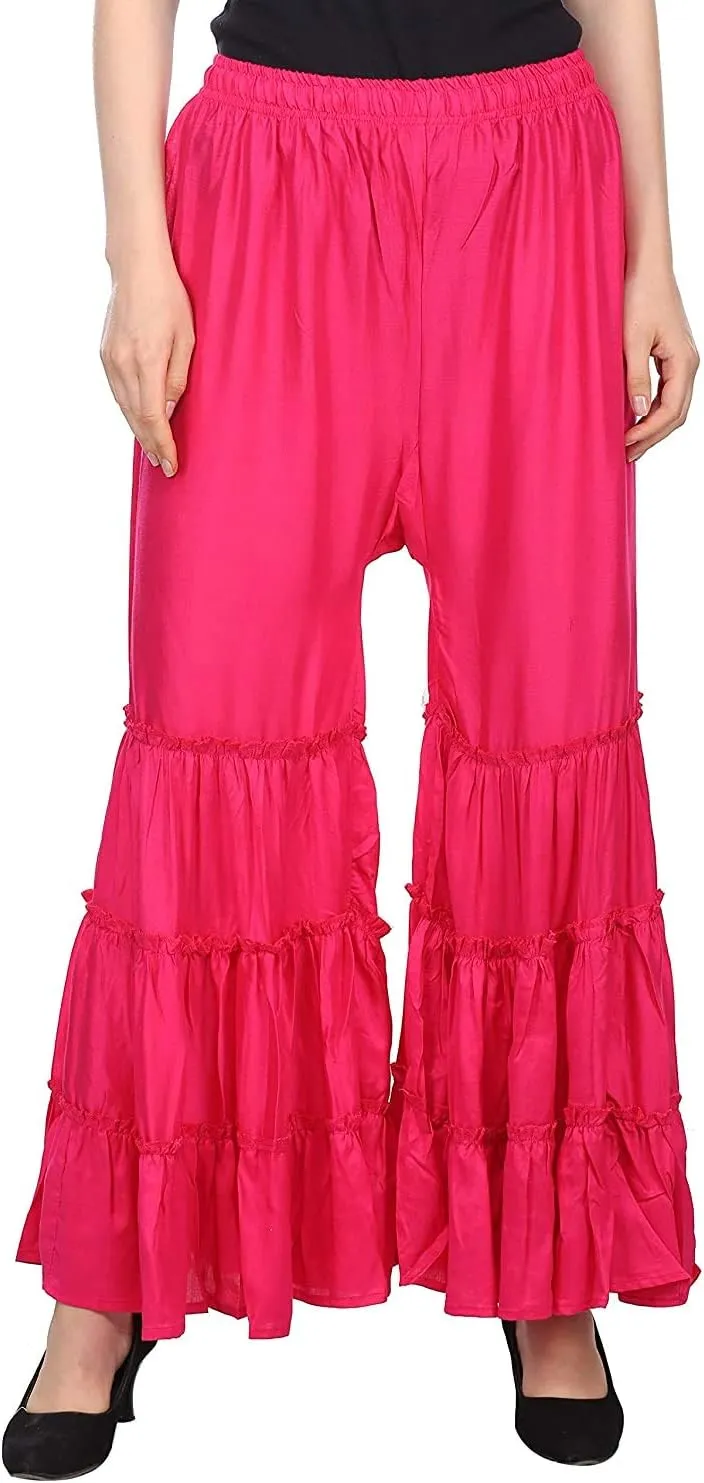 TNQ Women's Rayon Relaxed Flared Garara-Sharara Free Size (28" to 38")