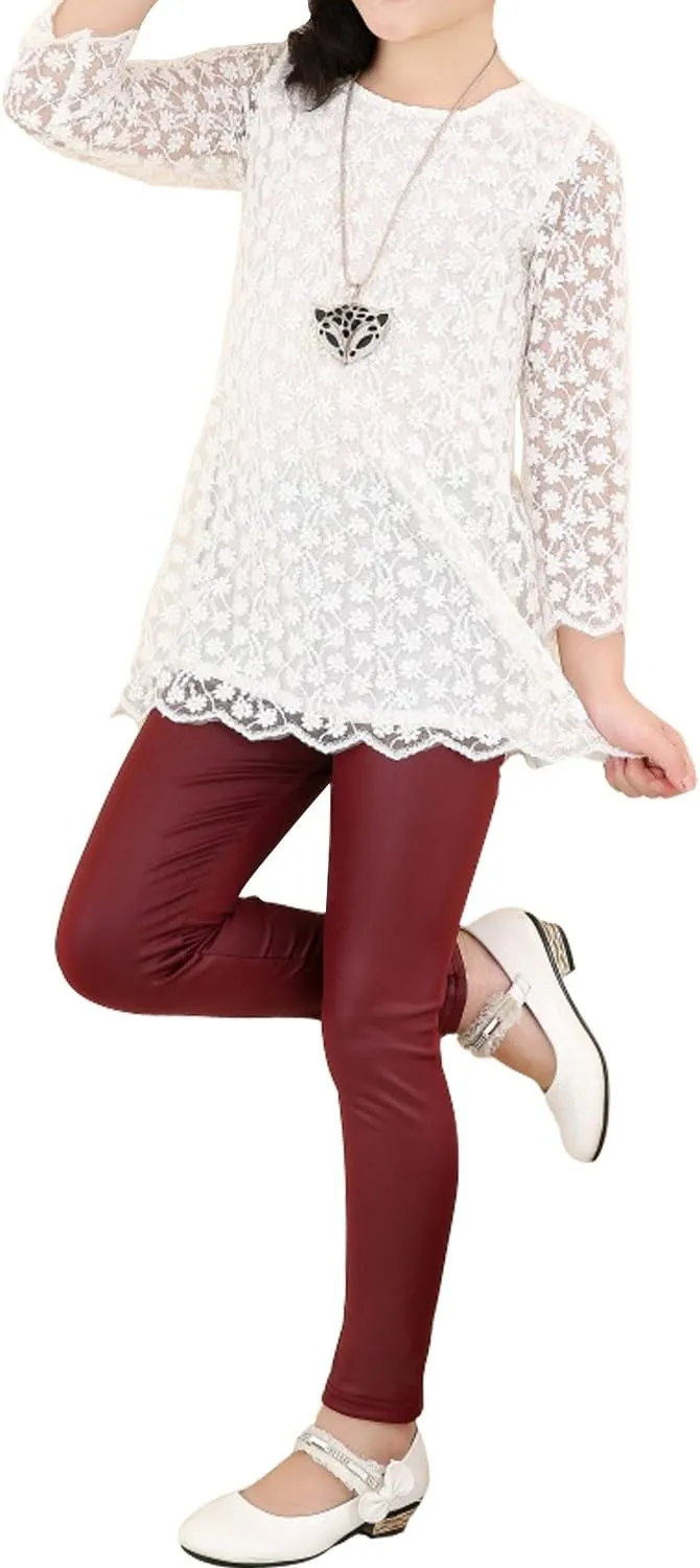 Tulucky Girls Stretchy Faux Leather Legging Teens Pants