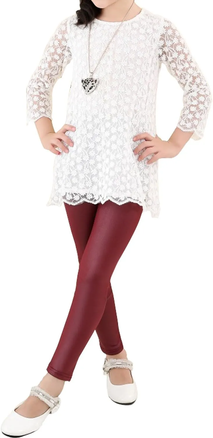 Tulucky Girls Stretchy Faux Leather Legging Teens Pants