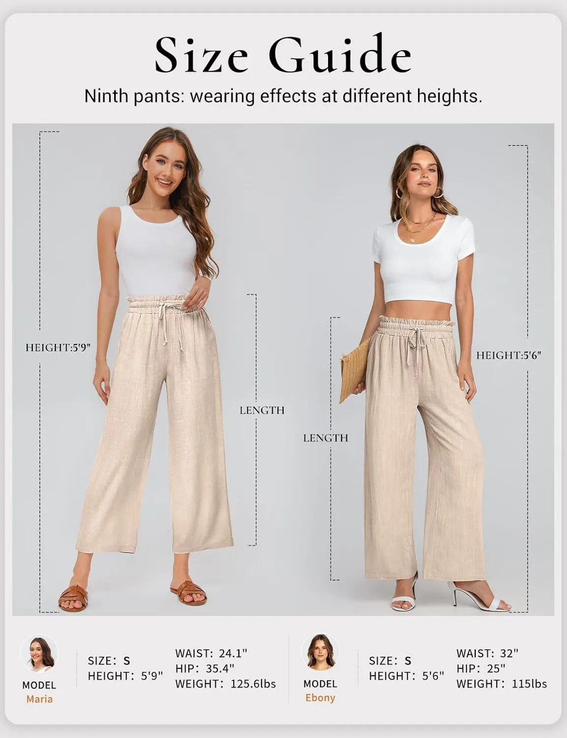 UEU Womens Linen Pants Summer Wide Leg Casual Loose High Waist Drawstring Palazzo Capri with Pockets- 25" / 20" / 3" Inseam