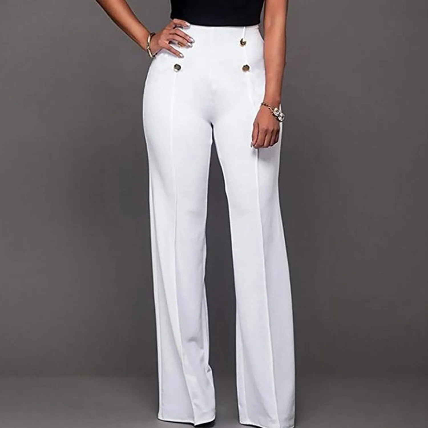 Uillui Dress Pants for Women Business Casual Classy High Waist Flared Sailor Pants Stretchy Wide Leg Trousers Work Slacks