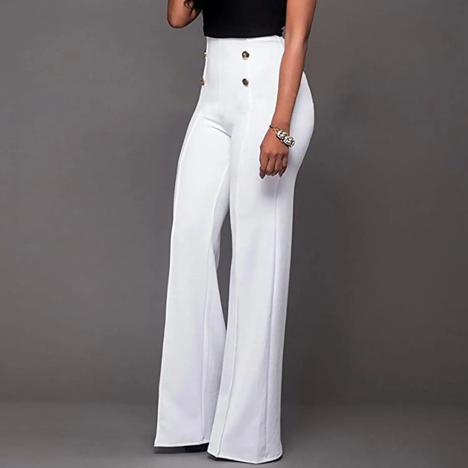 Uillui Dress Pants for Women Business Casual Classy High Waist Flared Sailor Pants Stretchy Wide Leg Trousers Work Slacks
