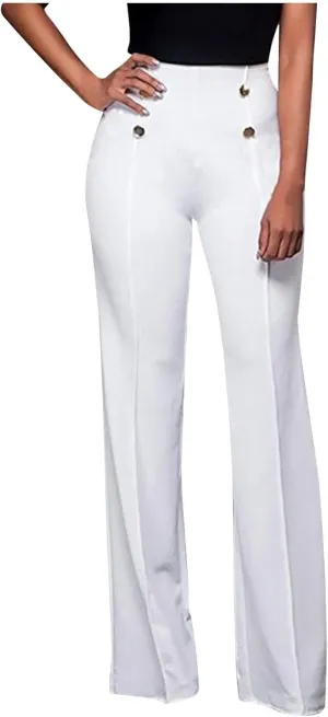 Uillui Dress Pants for Women Business Casual Classy High Waist Flared Sailor Pants Stretchy Wide Leg Trousers Work Slacks