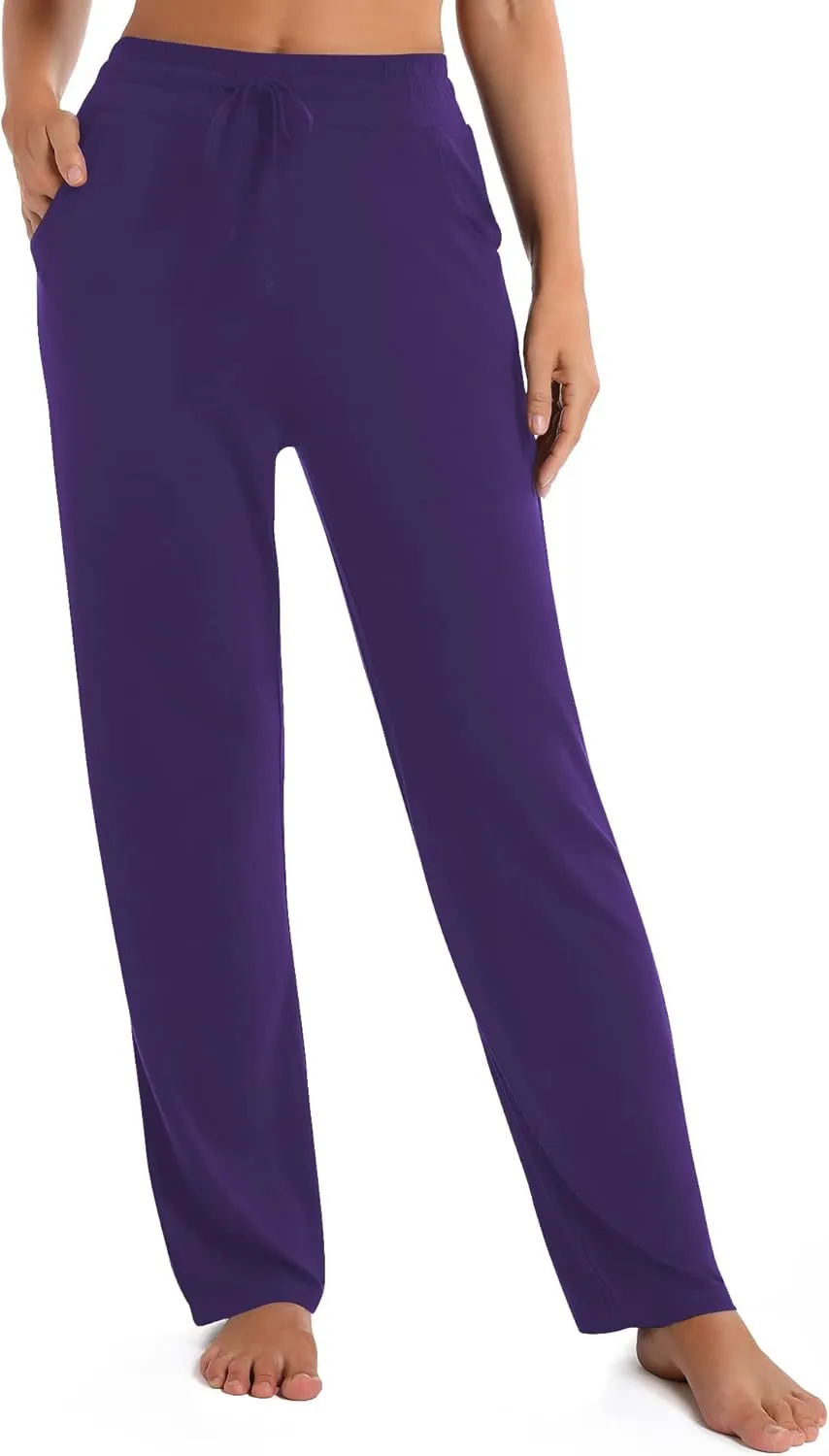 Urban CoCo Women's Straight Leg Long Pants Elastic High Waist Drawstring Casual Trousers with Pockets