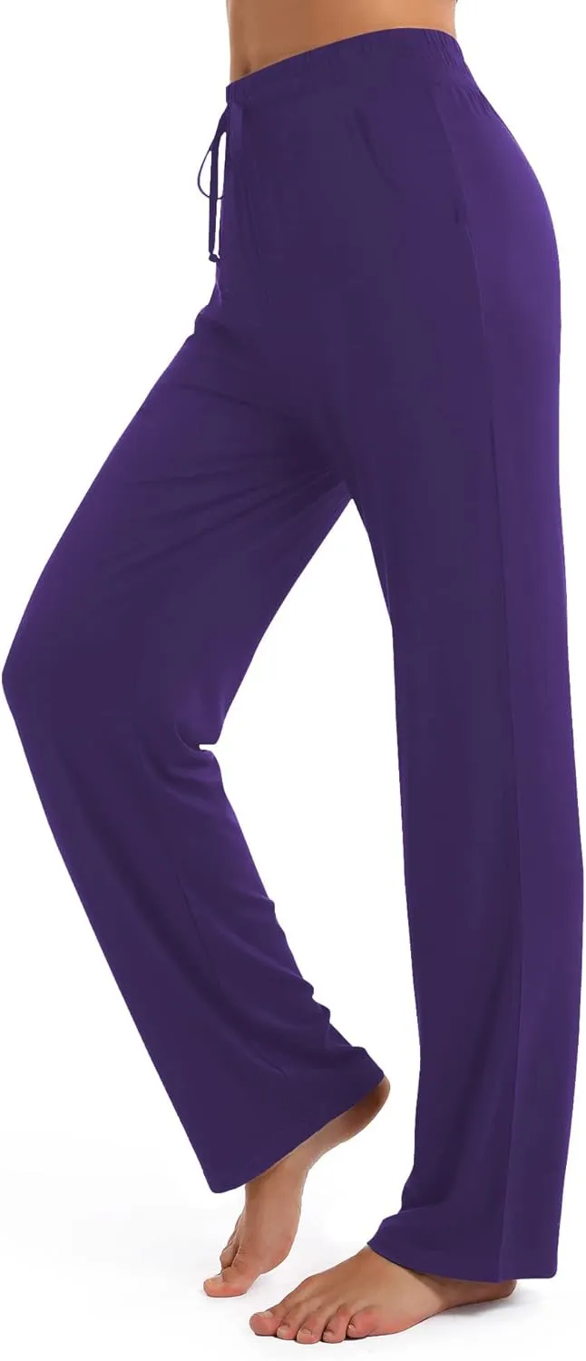 Urban CoCo Women's Straight Leg Long Pants Elastic High Waist Drawstring Casual Trousers with Pockets