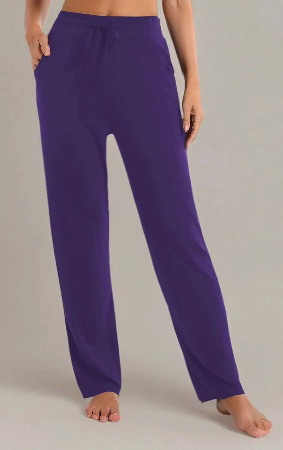 Urban CoCo Women's Straight Leg Long Pants Elastic High Waist Drawstring Casual Trousers with Pockets