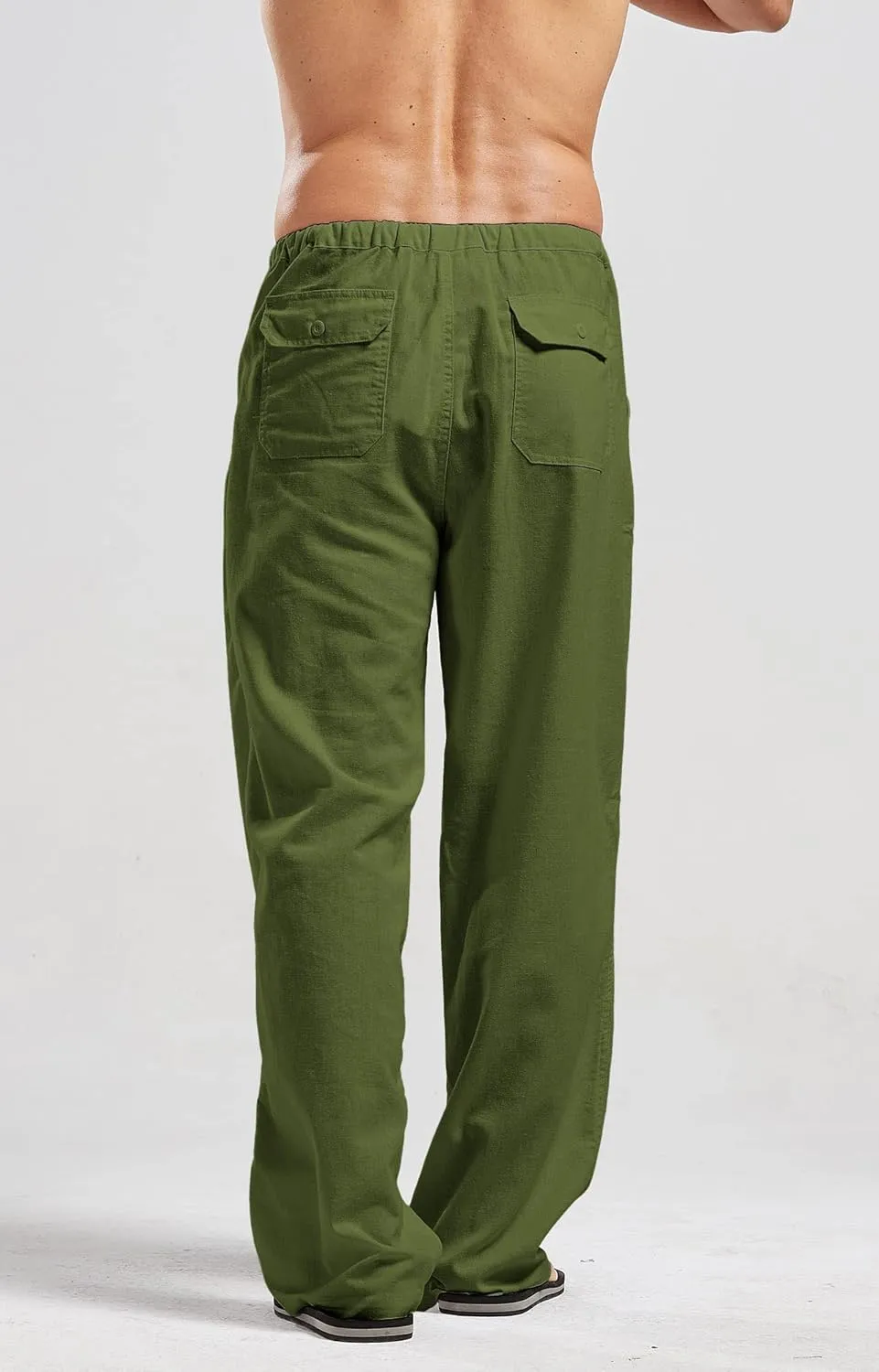 utcoco Qiuse Men's Casual Loose Fit Straight-Legs Stretchy Waist Beach Pants