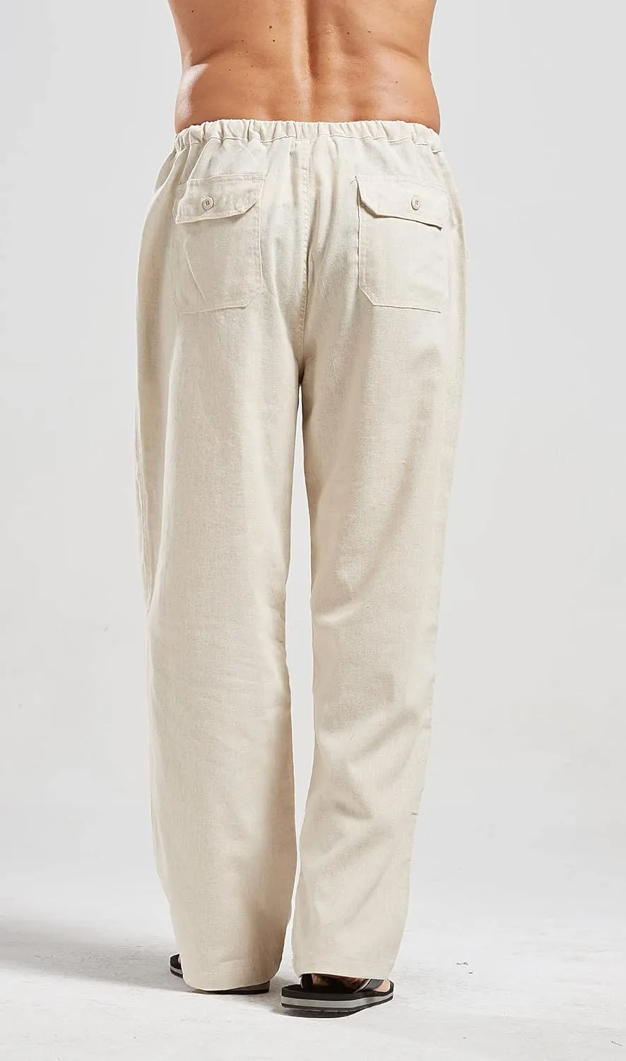 utcoco Qiuse Men's Casual Loose Fit Straight-Legs Stretchy Waist Beach Pants