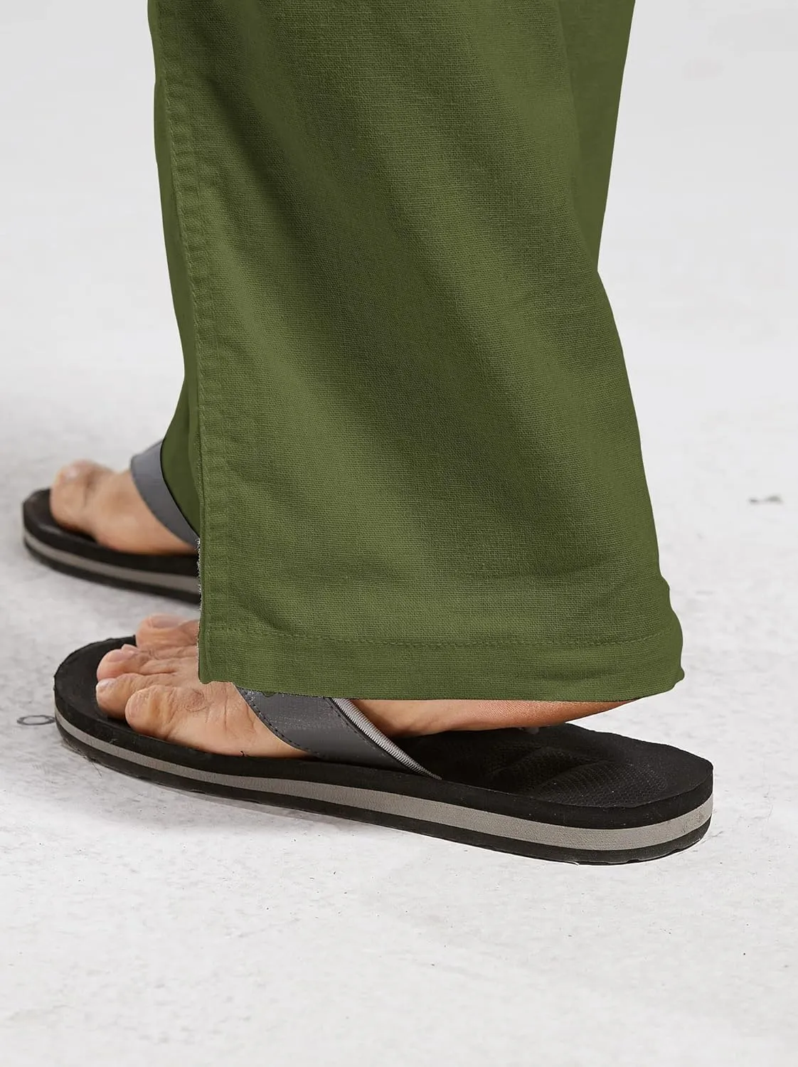 utcoco Qiuse Men's Casual Loose Fit Straight-Legs Stretchy Waist Beach Pants