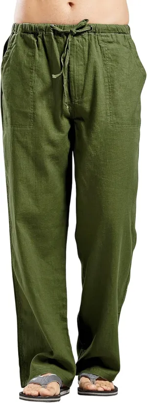 utcoco Qiuse Men's Casual Loose Fit Straight-Legs Stretchy Waist Beach Pants