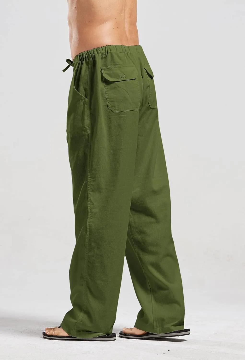 utcoco Qiuse Men's Casual Loose Fit Straight-Legs Stretchy Waist Beach Pants
