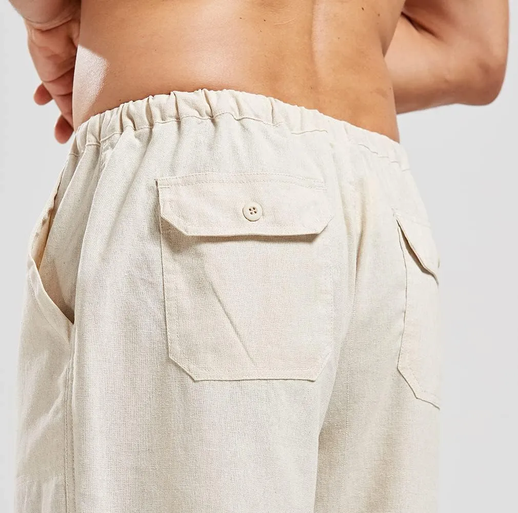 utcoco Qiuse Men's Casual Loose Fit Straight-Legs Stretchy Waist Beach Pants