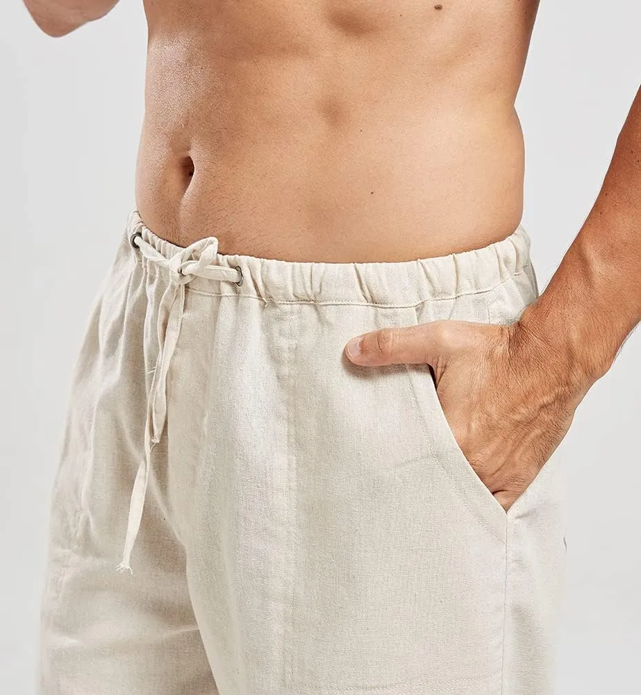 utcoco Qiuse Men's Casual Loose Fit Straight-Legs Stretchy Waist Beach Pants
