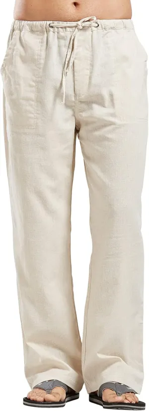 utcoco Qiuse Men's Casual Loose Fit Straight-Legs Stretchy Waist Beach Pants