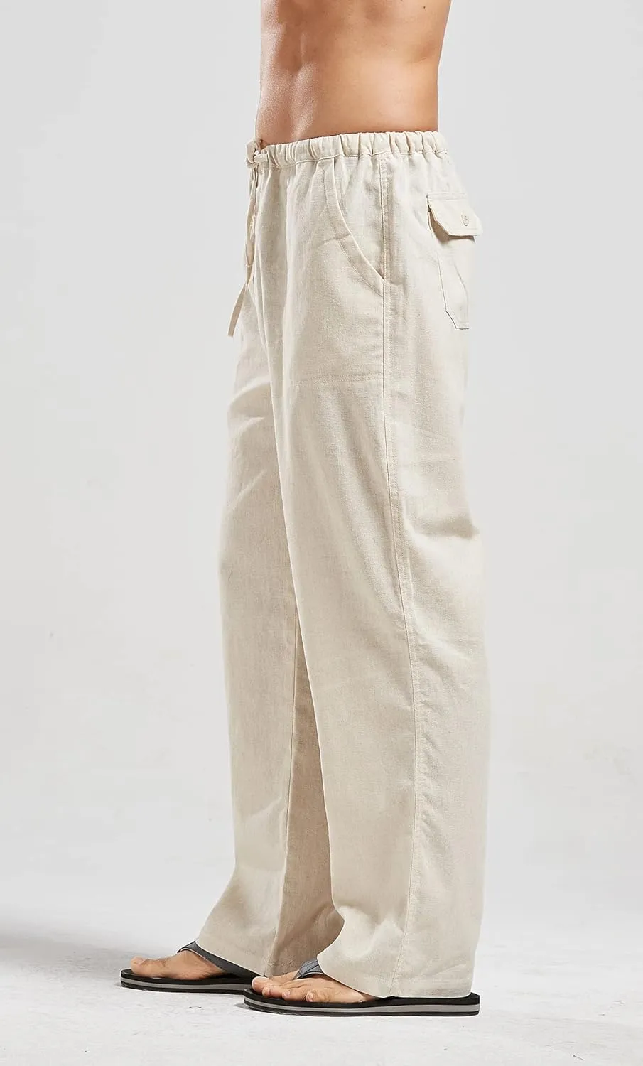 utcoco Qiuse Men's Casual Loose Fit Straight-Legs Stretchy Waist Beach Pants