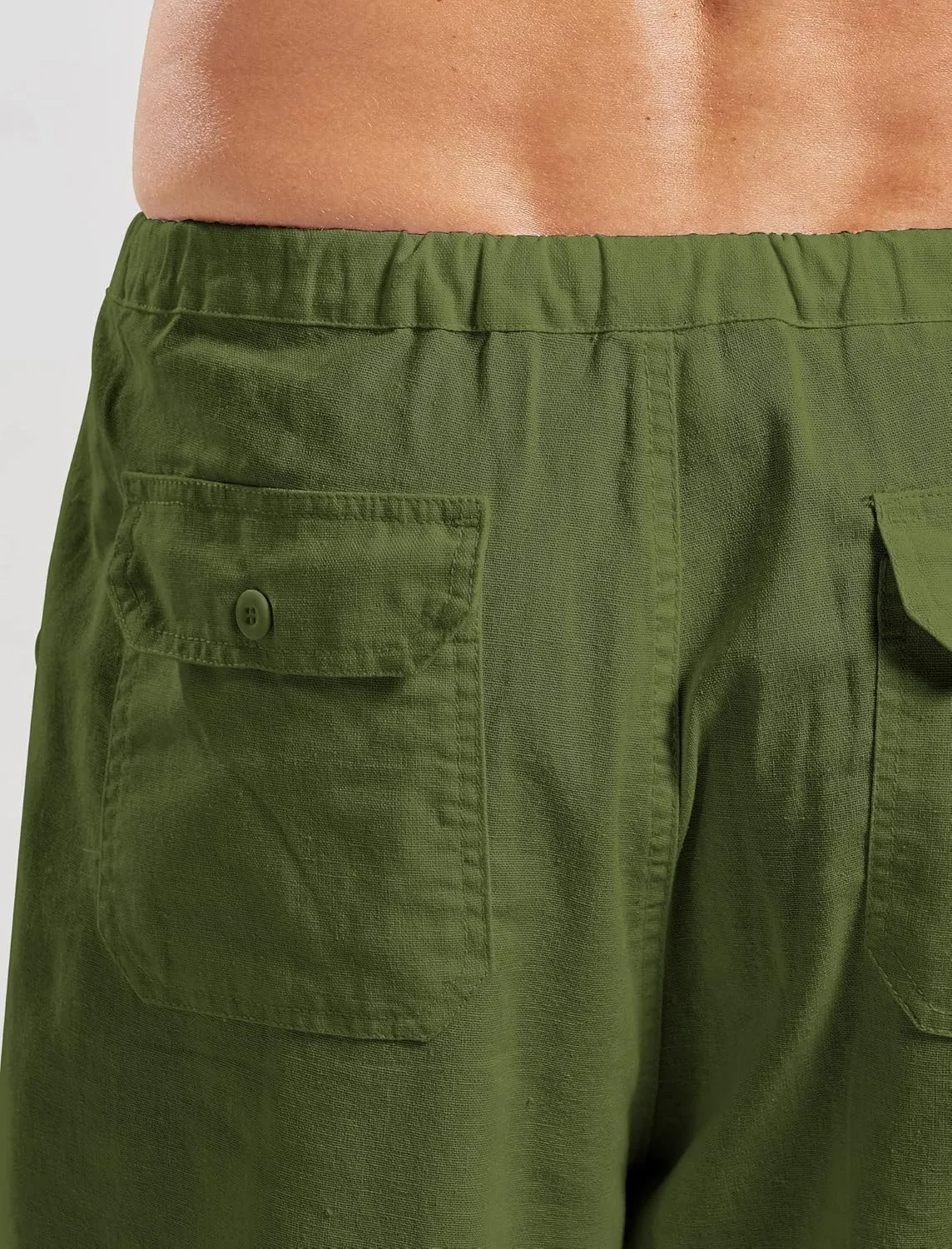 utcoco Qiuse Men's Casual Loose Fit Straight-Legs Stretchy Waist Beach Pants