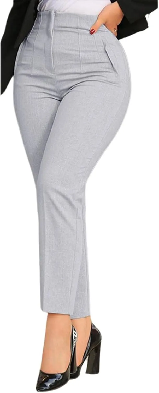 utcoco Womens Stretchy High Waisted Skinny Pants Business Casual Pleated Pencil Trousers with Pockets