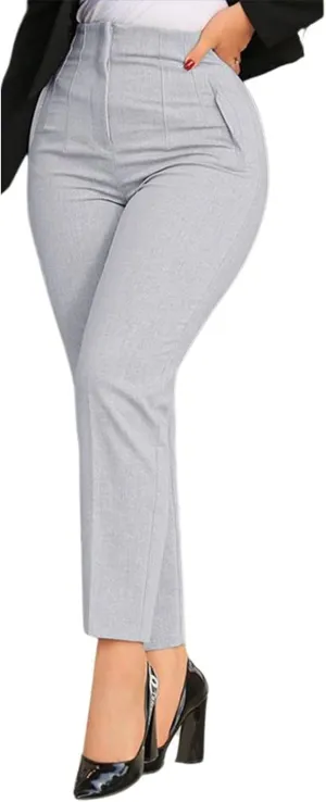 utcoco Womens Stretchy High Waisted Skinny Pants Business Casual Pleated Pencil Trousers with Pockets