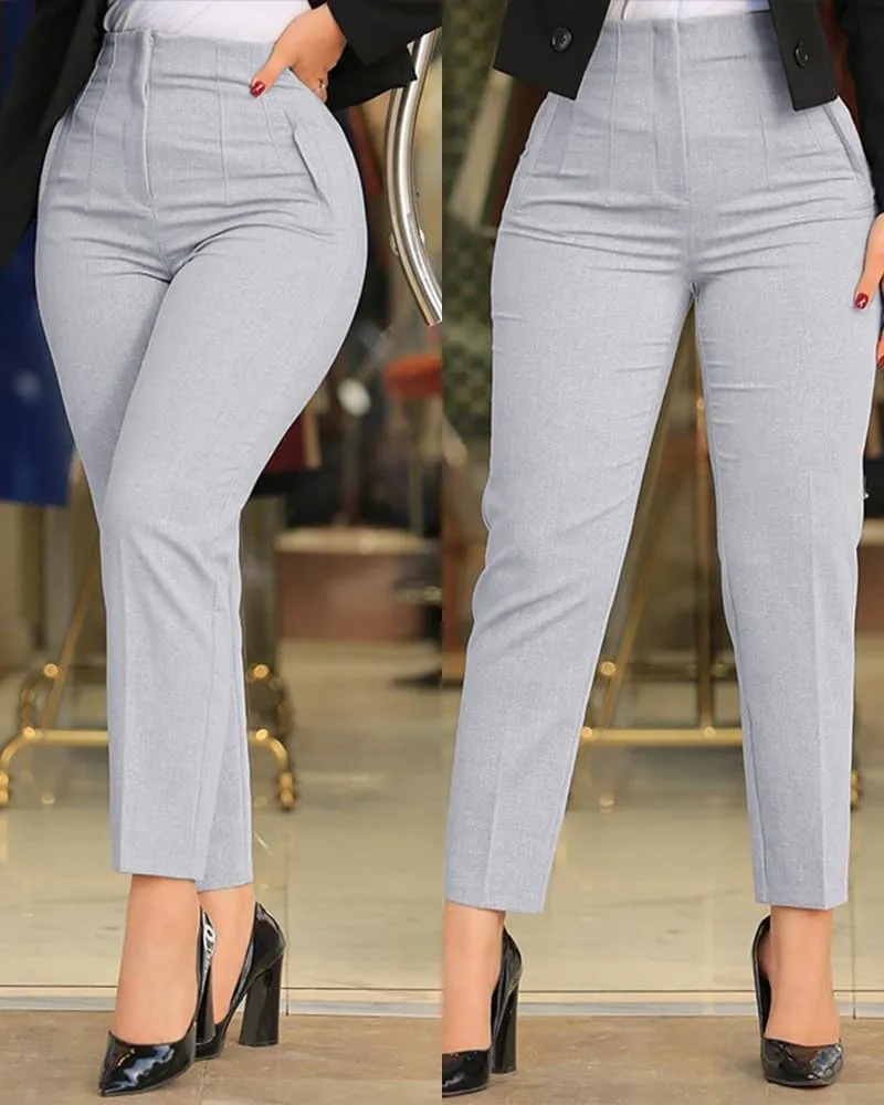 utcoco Womens Stretchy High Waisted Skinny Pants Business Casual Pleated Pencil Trousers with Pockets