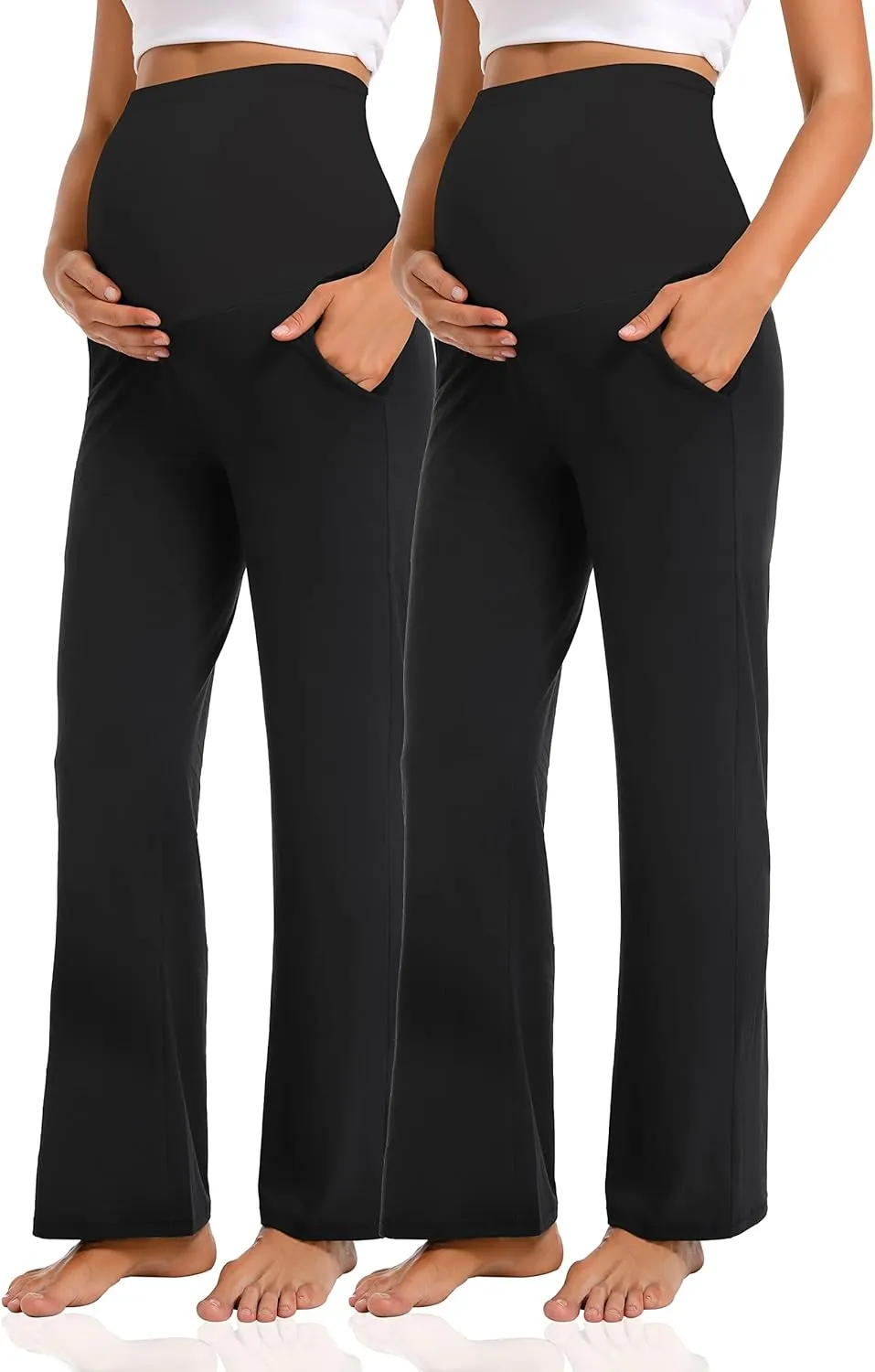 V VOCNI Women's Maternity Lounge Pants Pockets Stretchy Pregnancy Trousers Comfy Wide Leg Yoga Pajama Pants