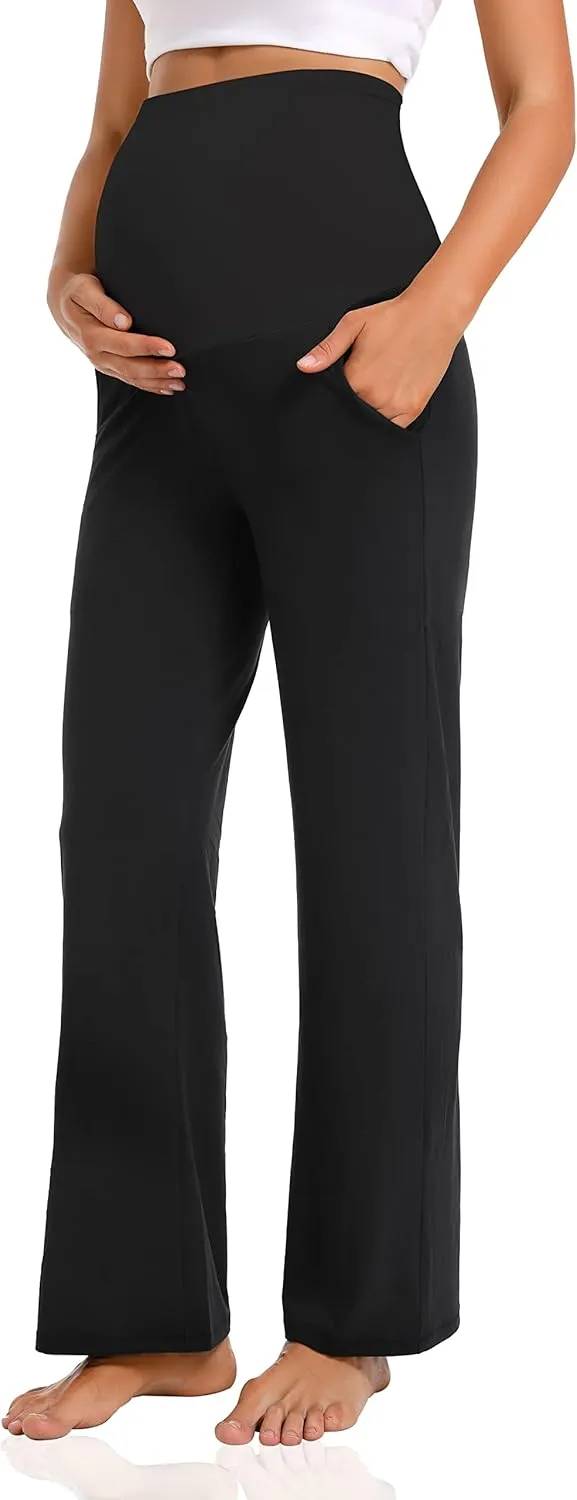 V VOCNI Women's Maternity Lounge Pants Pockets Stretchy Pregnancy Trousers Comfy Wide Leg Yoga Pajama Pants