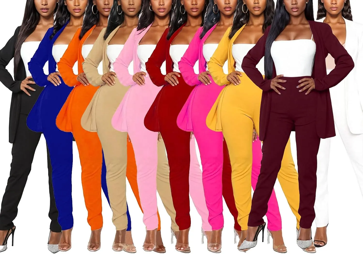 Vakkest Womens Suits 2 Piece Set Business Formal Outfit Casual Long Sleeve Blazer and Office Work Pencil Pants Dressy