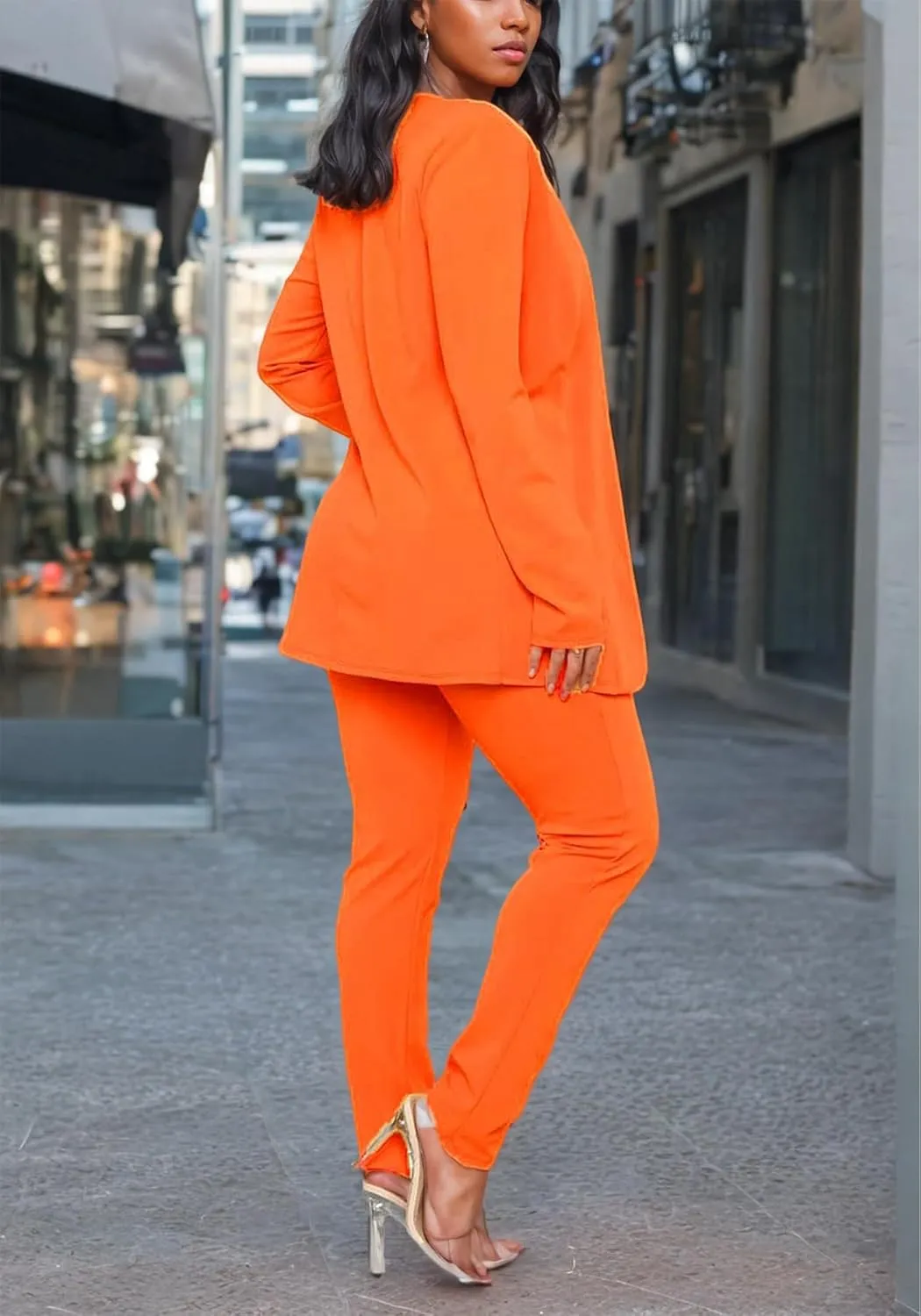 Vakkest Womens Suits 2 Piece Set Business Formal Outfit Casual Long Sleeve Blazer and Office Work Pencil Pants Dressy
