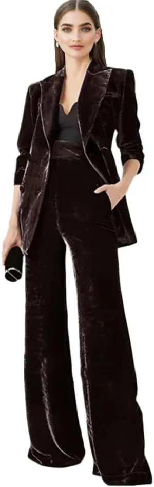 Velvet Suit for Women 2 PC Double Breasted Pants Suit Peak Lapel Formal Tuxedos Womens Business Outfit