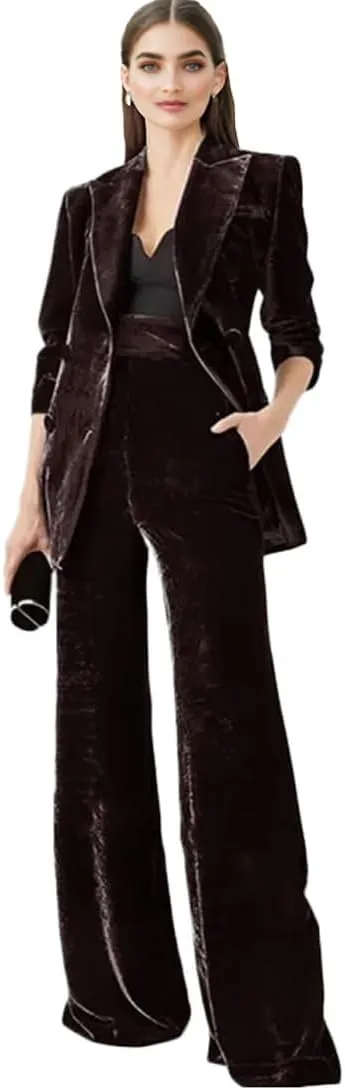 Velvet Suit for Women 2 PC Double Breasted Pants Suit Peak Lapel Formal Tuxedos Womens Business Outfit