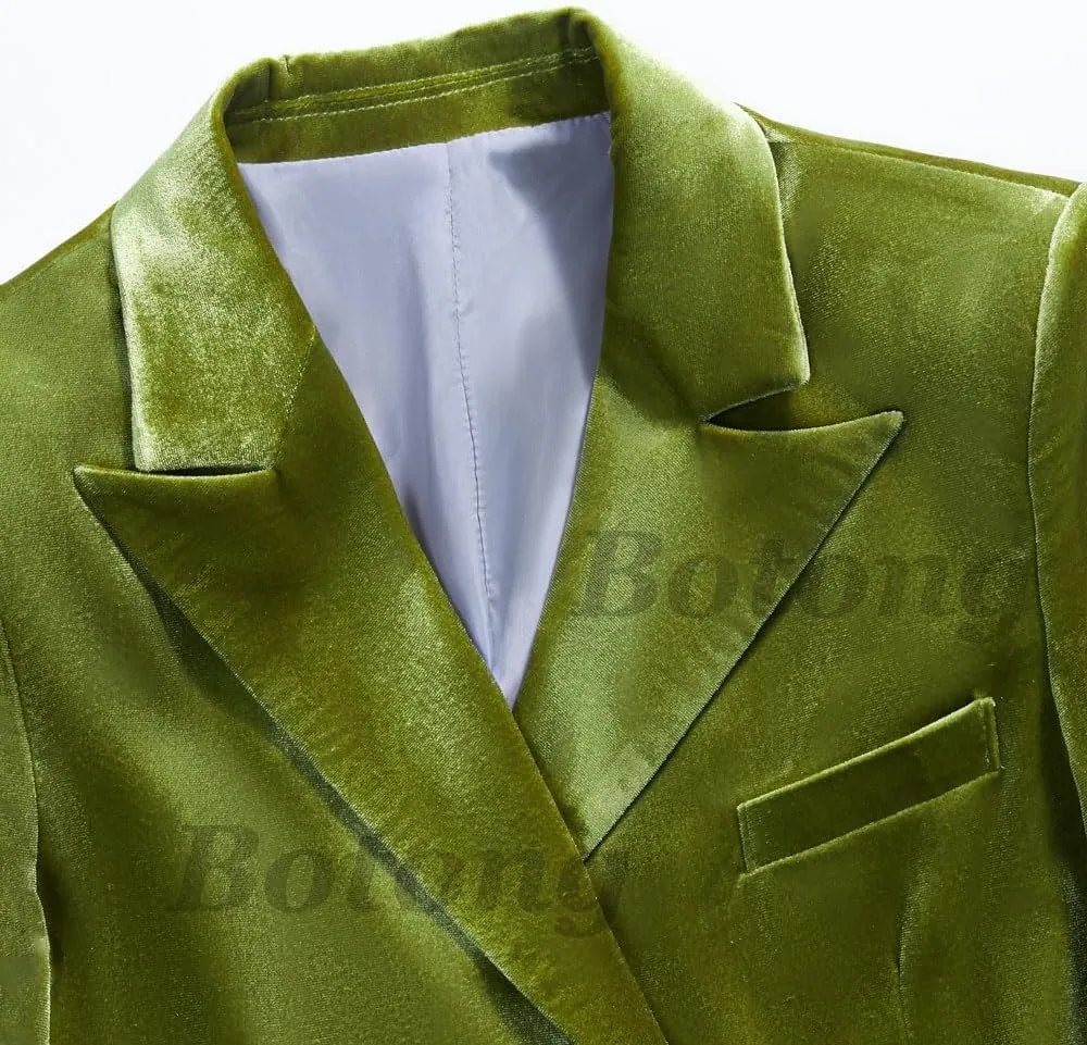 Velvet Suit for Women 2 PC Double Breasted Pants Suit Peak Lapel Formal Tuxedos Womens Business Outfit