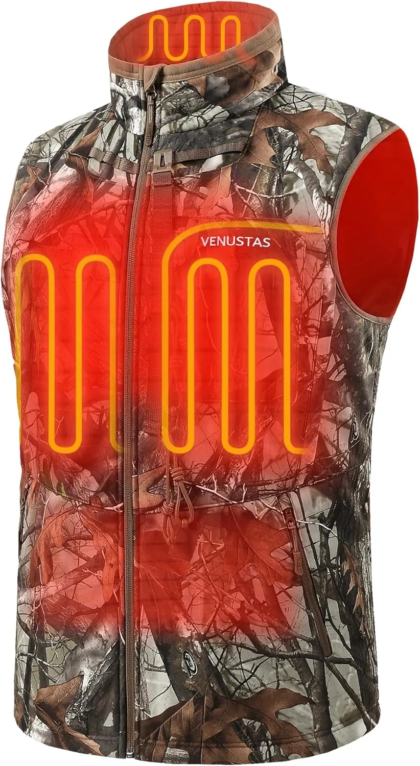 Venustas Heated Hunting Vest For Men, 20-Hour Runtime, Rechargeable Heated Camo Vest with Battery Included