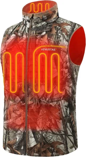 Venustas Heated Hunting Vest For Men, 20-Hour Runtime, Rechargeable Heated Camo Vest with Battery Included
