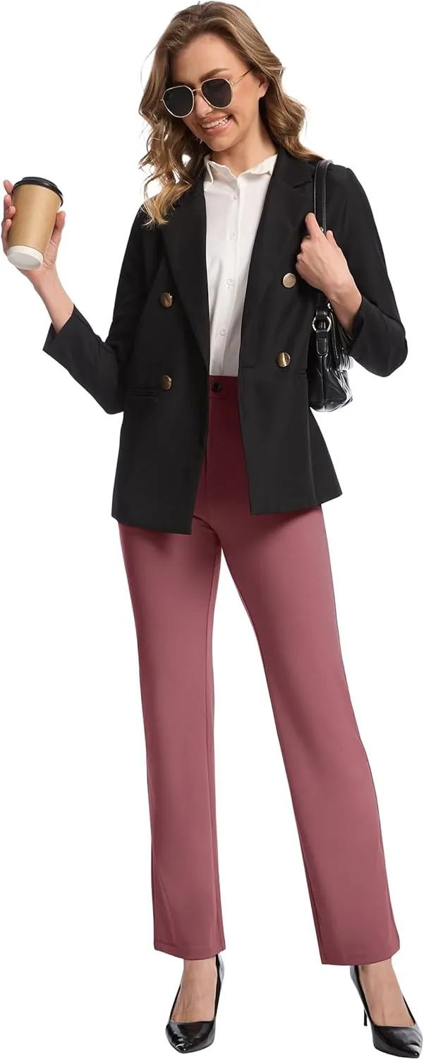 VIMPEP Womens 2024 Fall Stretchy Yoga Dress Pants High Rise Straight Leg with Pockets Casual Petite/Regular 1202
