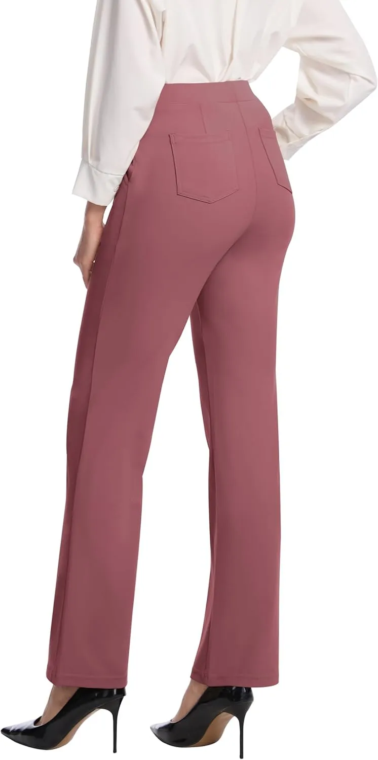 VIMPEP Womens 2024 Fall Stretchy Yoga Dress Pants High Rise Straight Leg with Pockets Casual Petite/Regular 1202