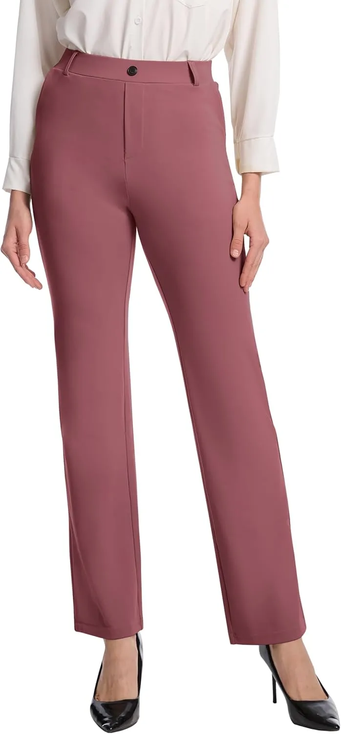 VIMPEP Womens 2024 Fall Stretchy Yoga Dress Pants High Rise Straight Leg with Pockets Casual Petite/Regular 1202