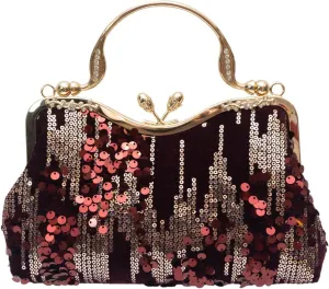 Vintage 1920s Clutch Bag Women Velvet Evening Bag Sparkly Sequin Handbag Crystal Shoulder Bag Bridal Wedding Purse